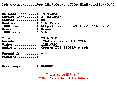 NFO for the release Ich.war.zuhause.aber.2019.German.720p.BluRay.x264-HOVAC by HOVAC