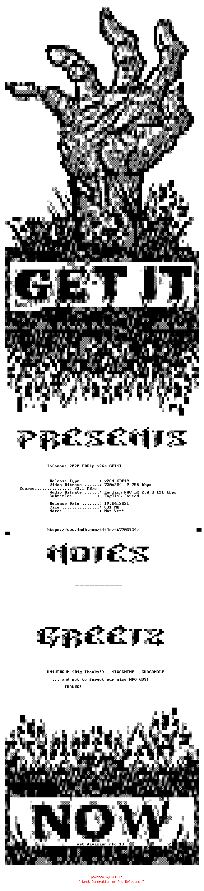 NFO for the release Infamous.2020.BDRip.x264-GETiT by GETiT