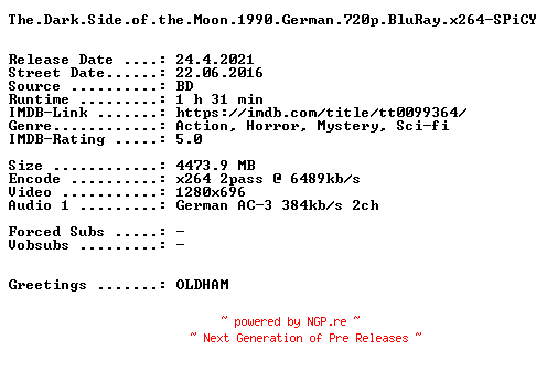 NFO for the release The.Dark.Side.of.the.Moon.1990.German.720p.BluRay.x264-SPiCY by SPiCY