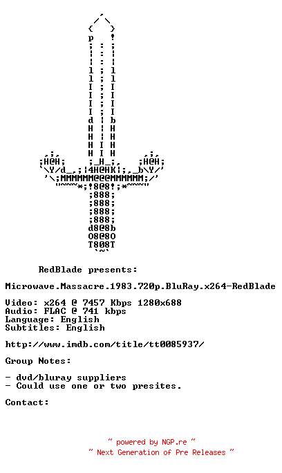 NFO for the release Microwave.Massacre.1983.720p.BluRay.x264-RedBlade by RedBlade