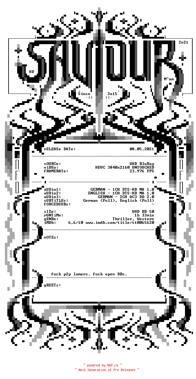 NFO for the release Deadlock.1970.MULTi.COMPLETE.UHD.BLURAY-SAViOURHD by SAViOURHD