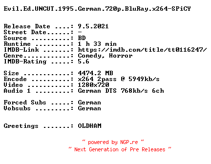NFO for the release Evil.Ed.UNCUT.1995.German.720p.BluRay.x264-SPiCY by SPiCY
