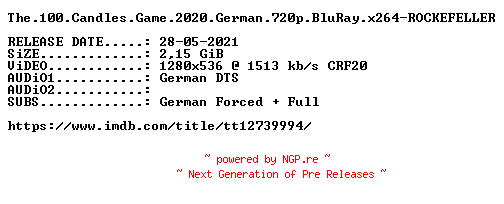 NFO for the release The.100.Candles.Game.2020.German.720p.BluRay.x264-ROCKEFELLER by ROCKEFELLER
