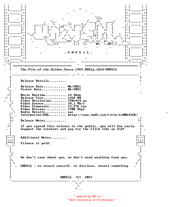 NFO for the release The.File.of.the.Golden.Goose.1969.BDRip.x264-UNVEiL by UNVEiL