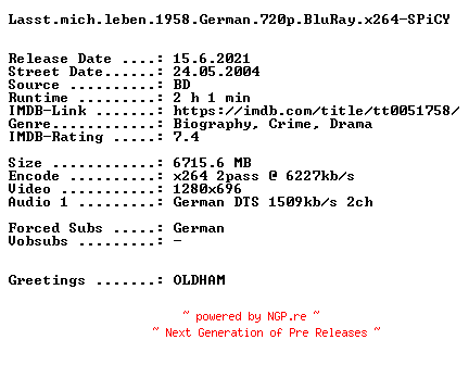 NFO for the release Lasst.mich.leben.1958.German.720p.BluRay.x264-SPiCY by SPiCY