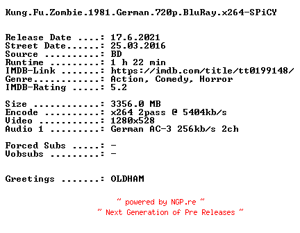 NFO for the release Kung.Fu.Zombie.1981.German.720p.BluRay.x264-SPiCY by SPiCY