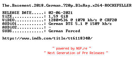 NFO for the release The.Basement.2018.German.720p.BluRay.x264-ROCKEFELLER by ROCKEFELLER