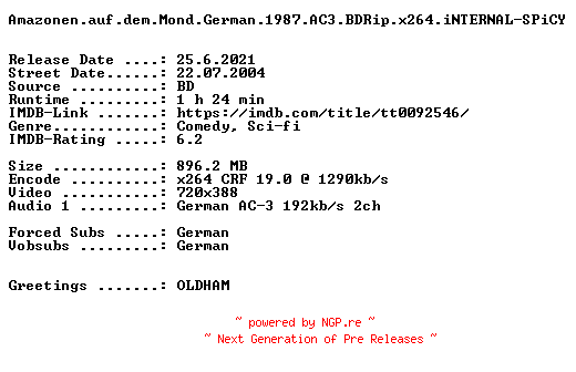 NFO for the release Amazonen.auf.dem.Mond.German.1987.AC3.BDRip.x264.iNTERNAL-SPiCY by SPiCY