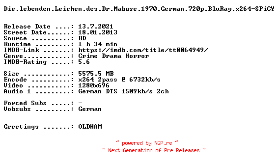 NFO for the release Die.lebenden.Leichen.des.Dr.Mabuse.1970.German.720p.BluRay.x264-SPiCY by SPiCY