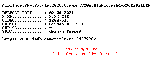 NFO for the release Airliner.Sky.Battle.2020.German.720p.BluRay.x264-ROCKEFELLER by ROCKEFELLER