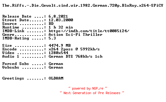 NFO for the release The.Riffs.-.Die.Gewalt.sind.wir.1982.German.720p.BluRay.x264-SPiCY by SPiCY