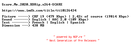 NFO for the release Scare.Me.2020.BDRip.x264-SCARE by SCARE