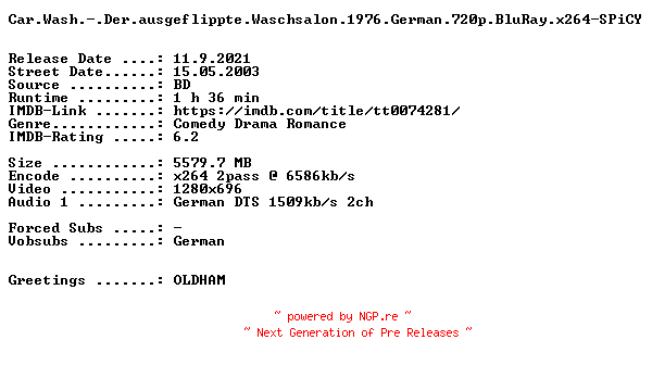 NFO for the release Car.Wash.-.Der.ausgeflippte.Waschsalon.1976.German.720p.BluRay.x264-SPiCY by SPiCY
