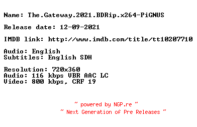 NFO for the release The.Gateway.2021.BDRip.x264-PiGNUS by PiGNUS