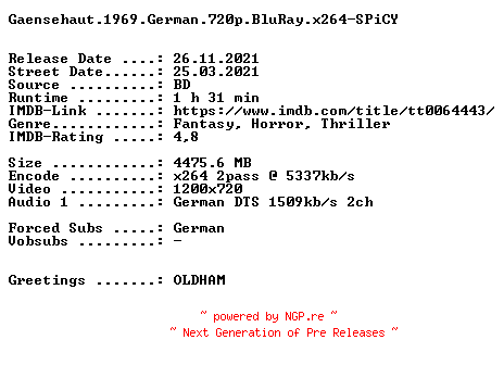 NFO for the release Gaensehaut.1969.German.720p.BluRay.x264-SPiCY by SPiCY