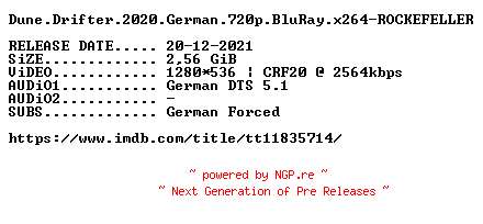 NFO for the release Dune.Drifter.2020.German.720p.BluRay.x264-ROCKEFELLER by ROCKEFELLER