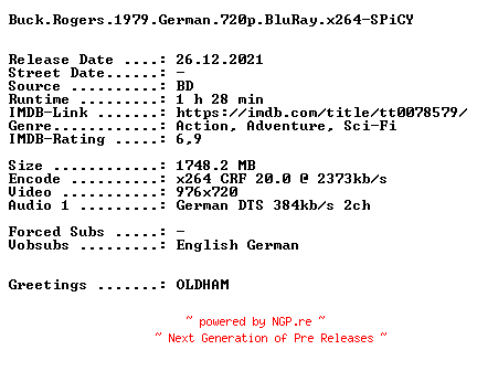 NFO for the release Buck.Rogers.1979.German.720p.BluRay.x264-SPiCY by SPiCY
