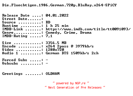 NFO for the release Die.Fluechtigen.1986.German.720p.BluRay.x264-SPiCY by SPiCY