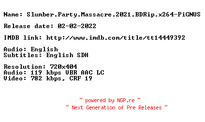 NFO for the release Slumber.Party.Massacre.2021.BDRip.x264-PiGNUS by PiGNUS