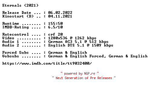 NFO for the release Eternals.2021.German.DL.720p.BluRay.x264-COiNCiDENCE by COiNCiDENCE