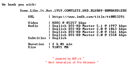 NFO for the release Some.Like.It.Hot.1959.COMPLETE.UHD.BLURAY-B0MBARDiERS by B0MBARDiERS