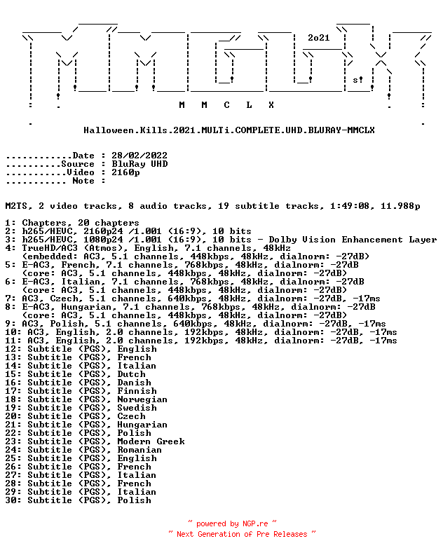 NFO for the release Halloween.Kills.2021.MULTi.COMPLETE.UHD.BLURAY-MMCLX by MMCLX