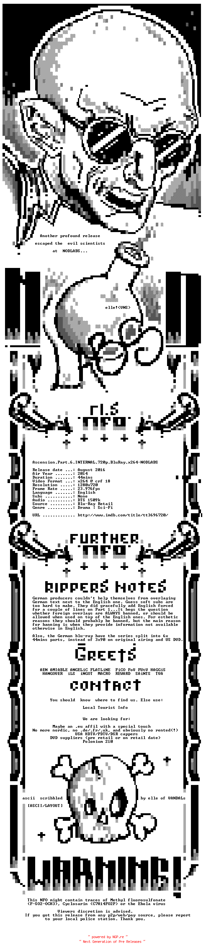 NFO for the release Ascension.Part.6.INTERNAL.720p.BluRay.x264-NODLABS by NODLABS