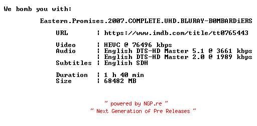 NFO for the release Eastern.Promises.2007.COMPLETE.UHD.BLURAY-B0MBARDiERS by B0MBARDiERS