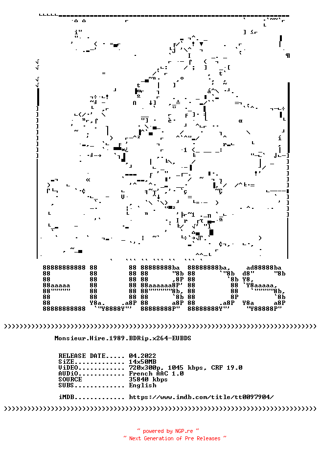 NFO for the release Monsieur.Hire.1989.iNTERNAL.BDRip.x264-EUBDS by EUBDS
