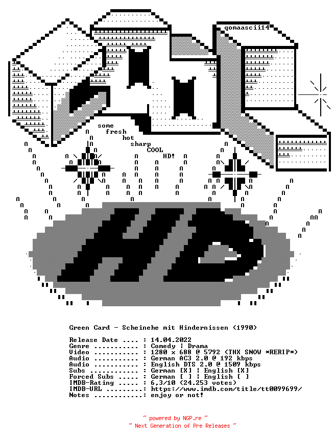 NFO for the release Green.Card.1990.GERMAN.AC3D.DL.720p.BluRay.x264-COOLHD by COOLHD