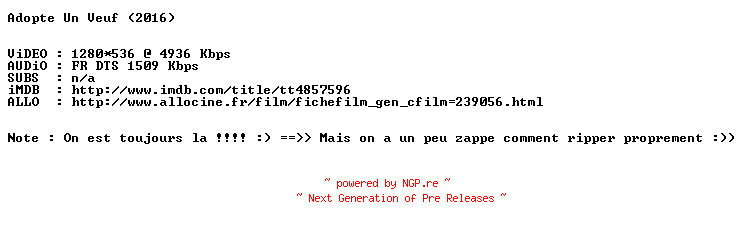 NFO for the release Adopte.un.Veuf.2016.FRENCH.REPACK.720p.BluRay.x264-MAGiCAL by MAGiCAL