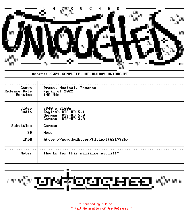 NFO for the release Annette.2021.COMPLETE.UHD.BLURAY-UNTOUCHED by UNTOUCHED