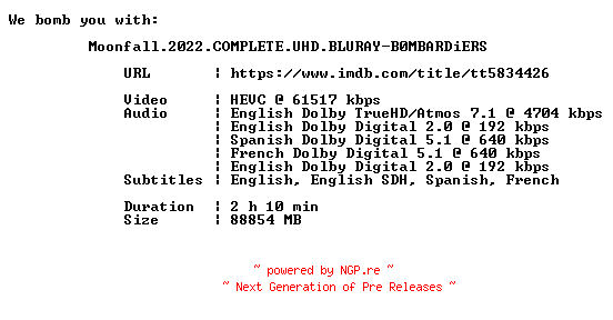 NFO for the release Moonfall.2022.COMPLETE.UHD.BLURAY-B0MBARDiERS by B0MBARDiERS