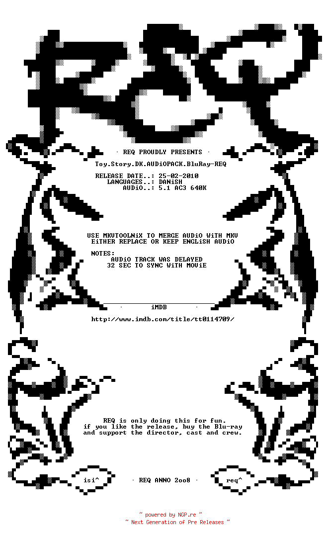 NFO for the release Toy.Story.DK.AUDiOPACK.BluRay-REQ by REQ