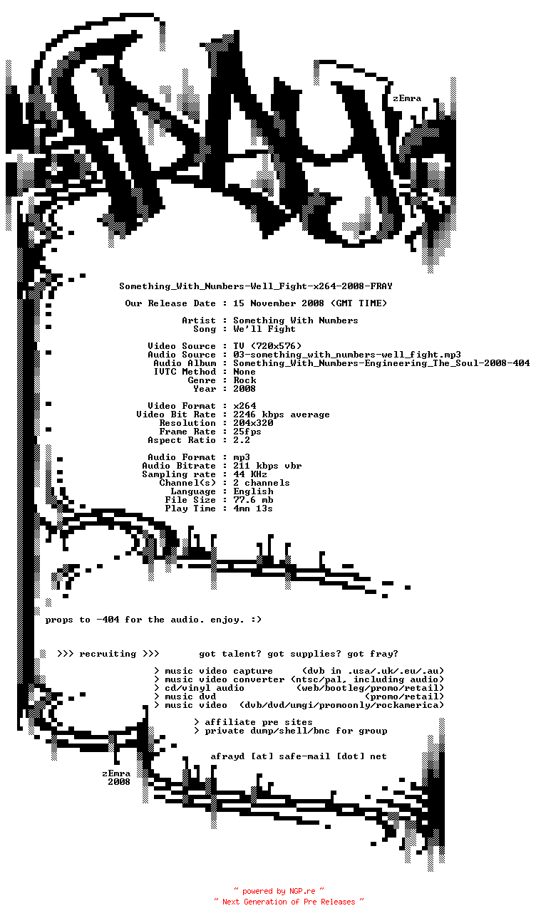 NFO for the release Something_With_Numbers-Well_Fight-x264-2008-FRAY by FRAY