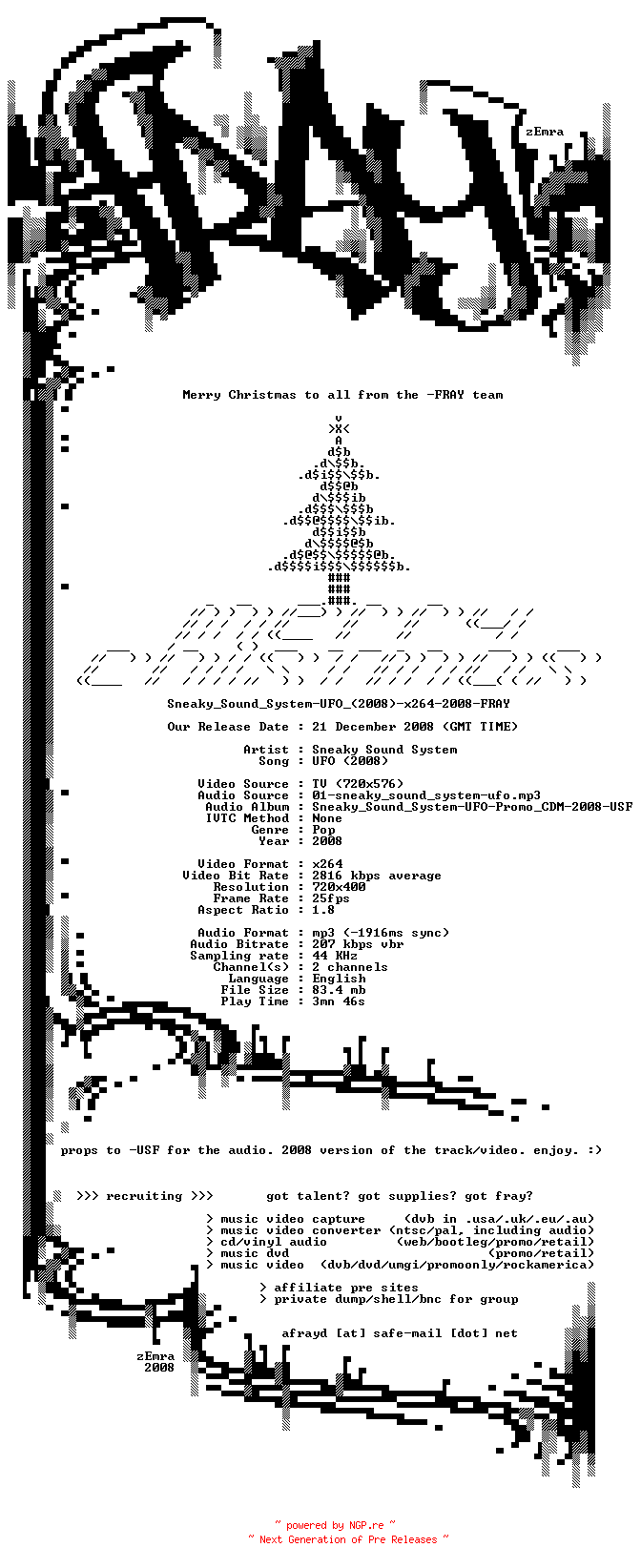 NFO for the release Sneaky_Sound_System-UFO_(2008)-x264-2008-FRAY by FRAY