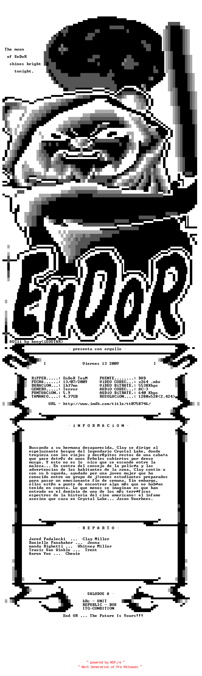 NFO for the release Viernes.13.2009.720p.SPANiSH.BluRay.x264-EnDoR by EnDoR