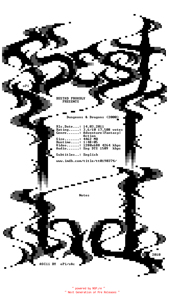 NFO for the release Dungeons.And.Dragons.2000.720p.BluRay.x264-BestHD by BestHD