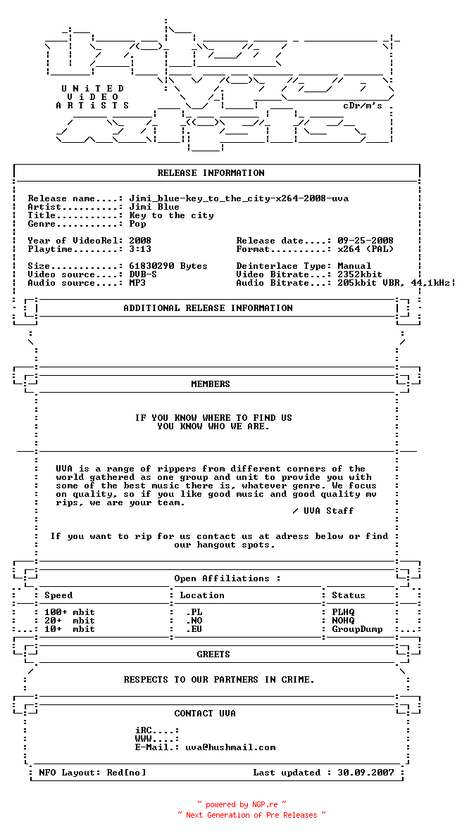 NFO for the release Jimi_blue-key_to_the_city-x264-2008-uva by uva