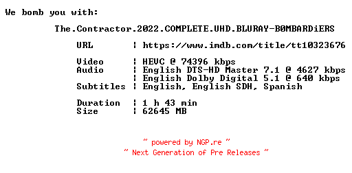 NFO for the release The.Contractor.2022.COMPLETE.UHD.BLURAY-B0MBARDiERS by B0MBARDiERS