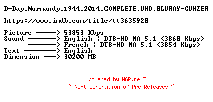 NFO for the release D-Day.Normandy.1944.2014.COMPLETE.UHD.BLURAY-GUHZER by GUHZER