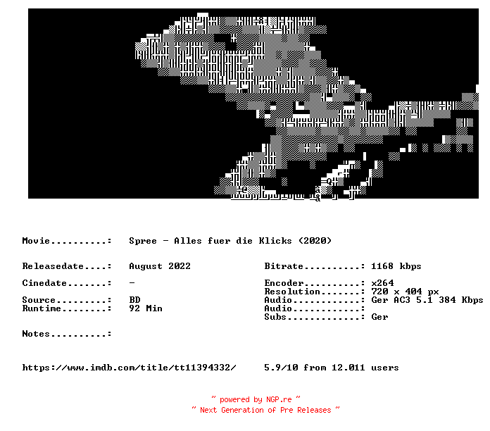 NFO for the release Spree.Alles.fuer.die.Klicks.2020.German.BDRip.x264-LizardSquad by LizardSquad