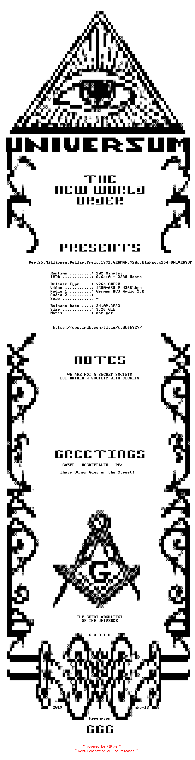 NFO for the release Der.25.Millionen.Dollar.Preis.1971.GERMAN.720p.BluRay.x264-UNiVERSUM by UNiVERSUM