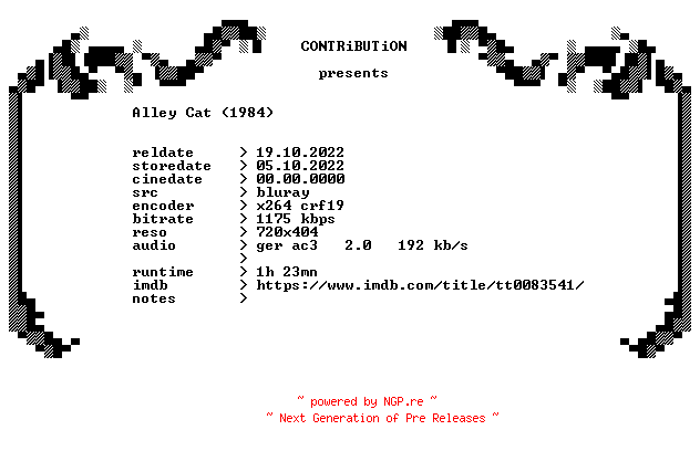 NFO for the release Alley.Cat.1984.German.BDRip.x264-CONTRiBUTiON by CONTRiBUTiON