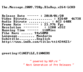 NFO for the release The.Message.2009.720p.BluRay.x264-LCHD by LCHD