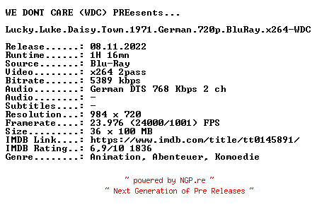 NFO for the release Lucky.Luke.Daisy.Town.1971.German.720p.BluRay.x264-WDC by WDC