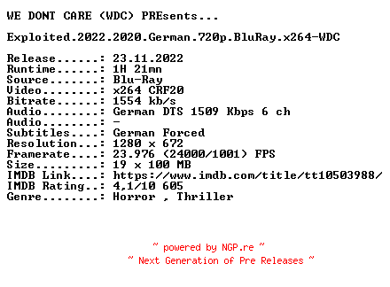 NFO for the release Exploited.2022.German.720p.BluRay.x264-WDC by WDC
