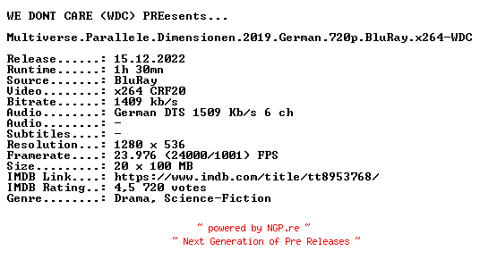 NFO for the release Multiverse.Parallele.Dimensionen.2019.German.720p.BluRay.x264-WDC by WDC