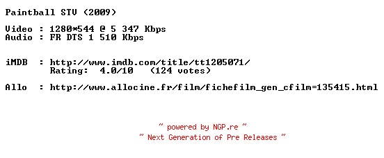 NFO for the release Paintball.2009.STV.FRENCH.720p.BluRay.x264-MAGiCAL by MAGiCAL