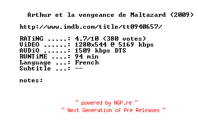 NFO for the release Arthur.Et.La.Vengeance.De.Maltazard.2009.FRENCH.720p.BluRay.x264-HiDeF by HiDeF